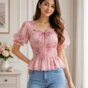 Floral Charm Smocked Peplum Top
