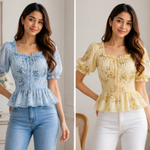 Floral Charm Smocked Peplum Top